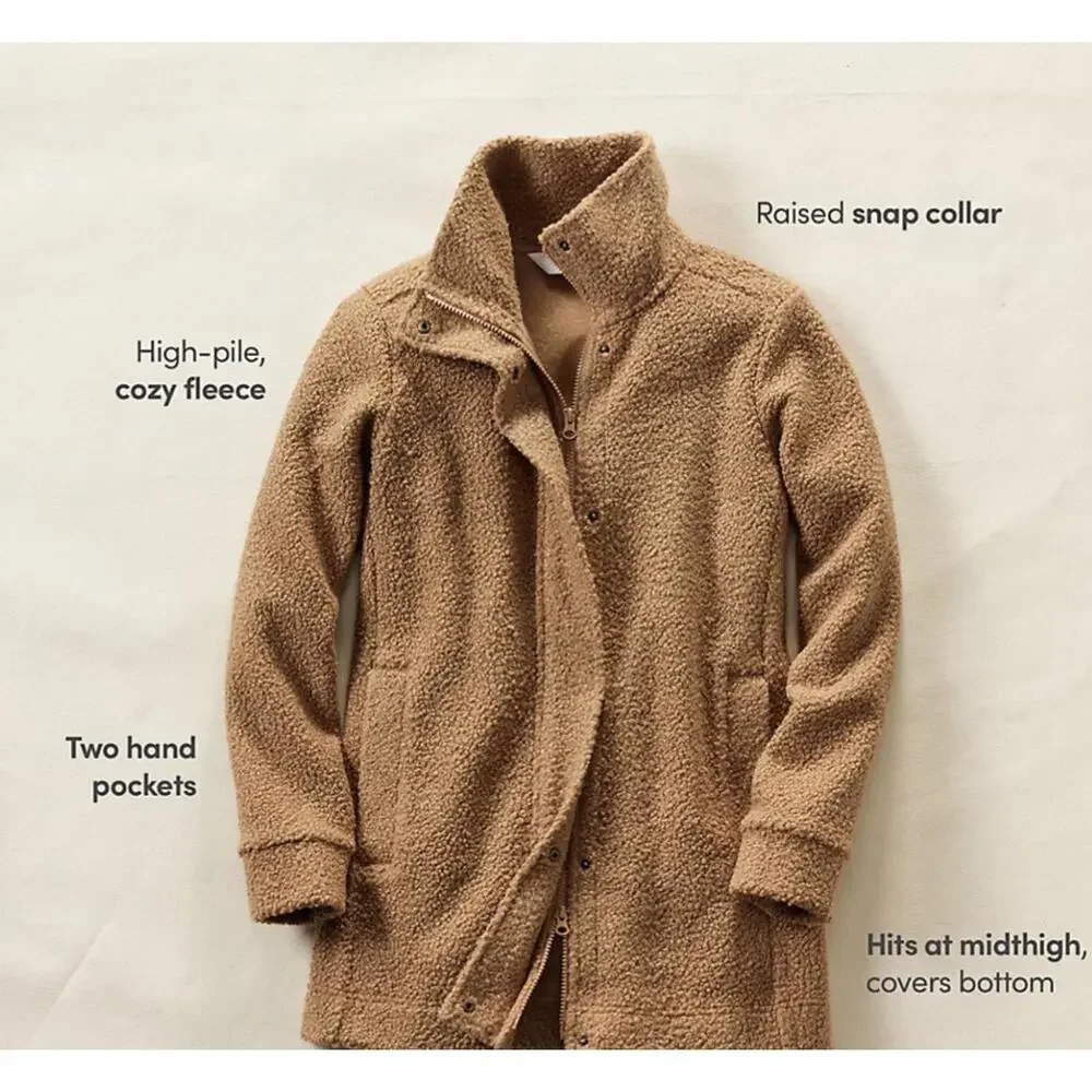 Lands' End Camel Teddy Jacket with Stand Collar